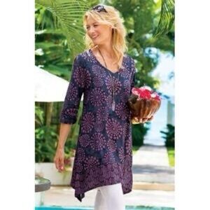 Soft Surroundings navy pink tunic style 36678 women L/XL Batik Circles All Over